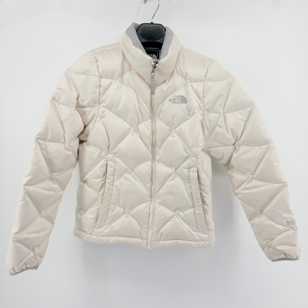The North Face Puffer Womens S Cream 550 Down Quilted Jacket A8Q4 Diamond Quilt